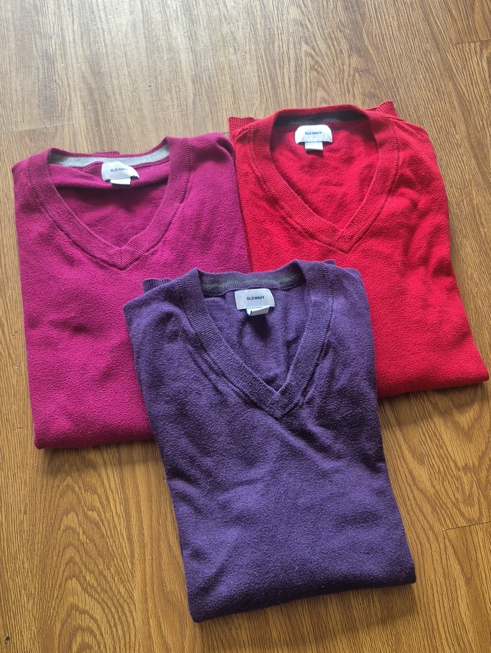 Set Of 3 Old Navy V-Neck Sweaters - Magenta, Red, Purple (Size M)